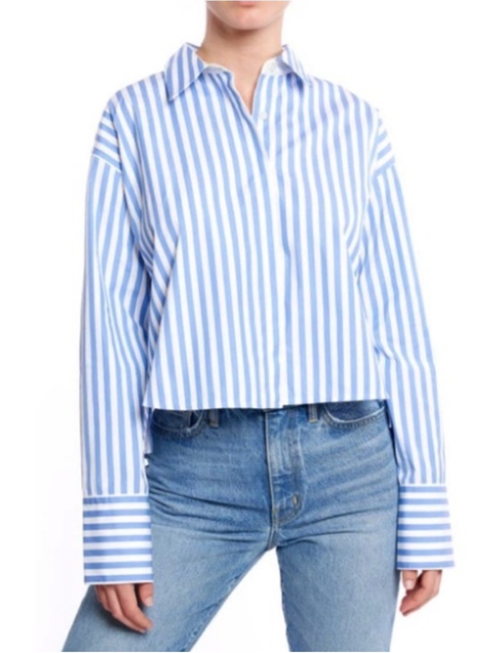 LA LIGNE Striped Cropped Cotton Boyfriend Shirt XS
